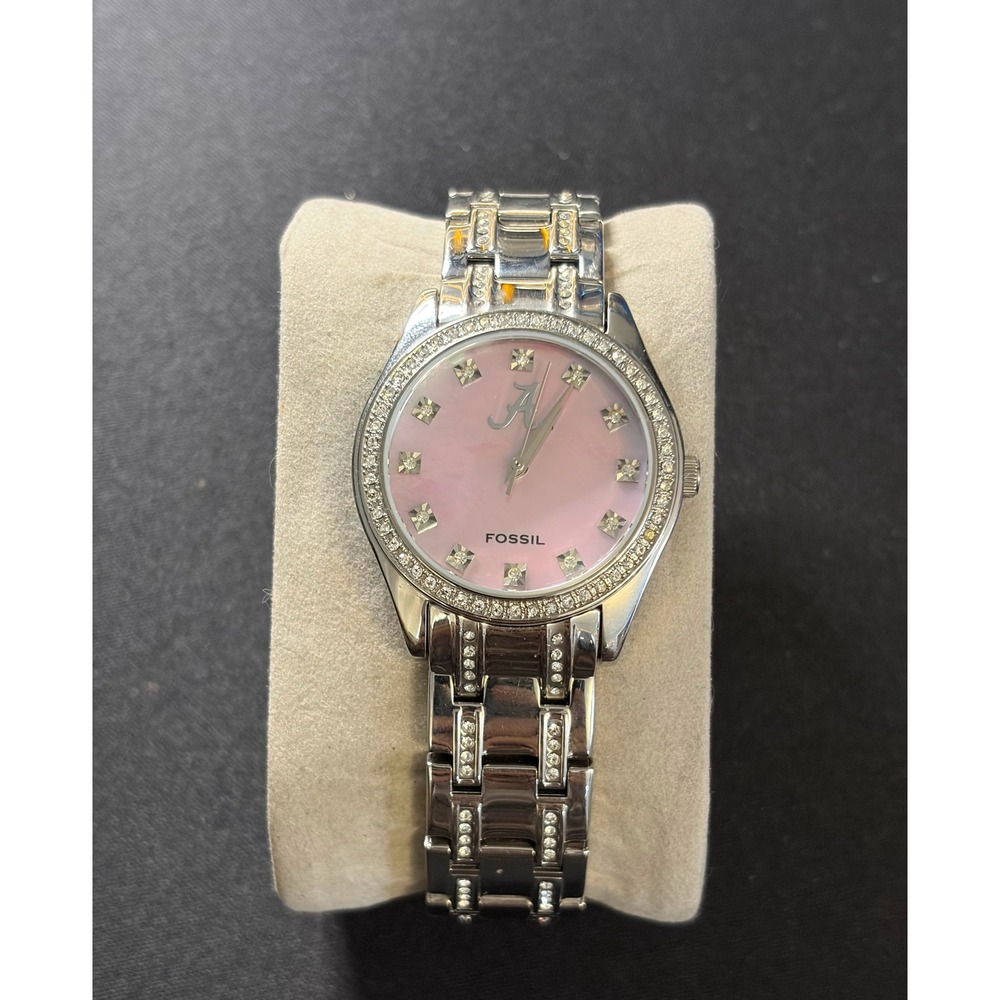 Fossil Watch Women Silver Pink Alabama Crimson Tide NCAA LI-2724